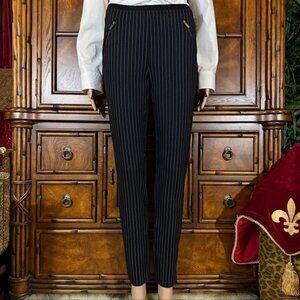 NWOT Suko Jeans Black Pinstripe Ponte Zipper Detail Tapered Pant